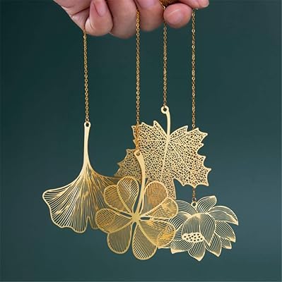 金属书签 4 件花叶 3d 标本书签流苏书签复古创意书夹吊坠书签页面